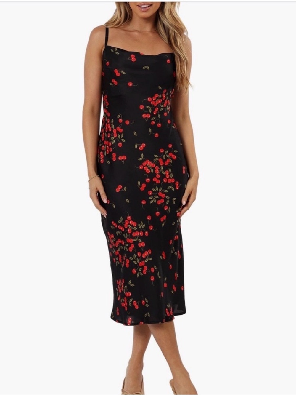 Petal & Pup Black Dress with Red Cherry Print